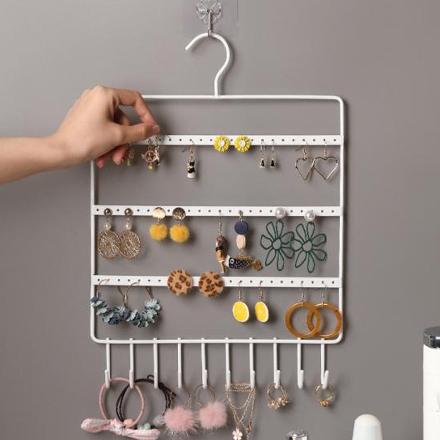 0594 Lightweight & Wall Mounted Earrings Organizer/HANGER for Tangle Free Hanging for Women, 66 Holes - 10 Hooks (metal) DeoDap 0594 Lightweight & Wall Mounted Earrings Organizer/HANGER for Tangle Free Hanging for Women, 66 Holes - 10 Hooks (metal) DeoDap